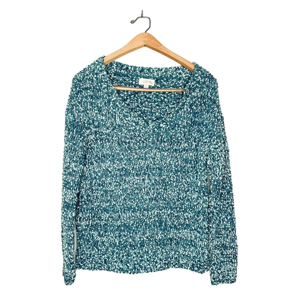 Ann Taylor LOFT Textured Popcorn Knit Boxy Fit Sweater Blue Medium M‎